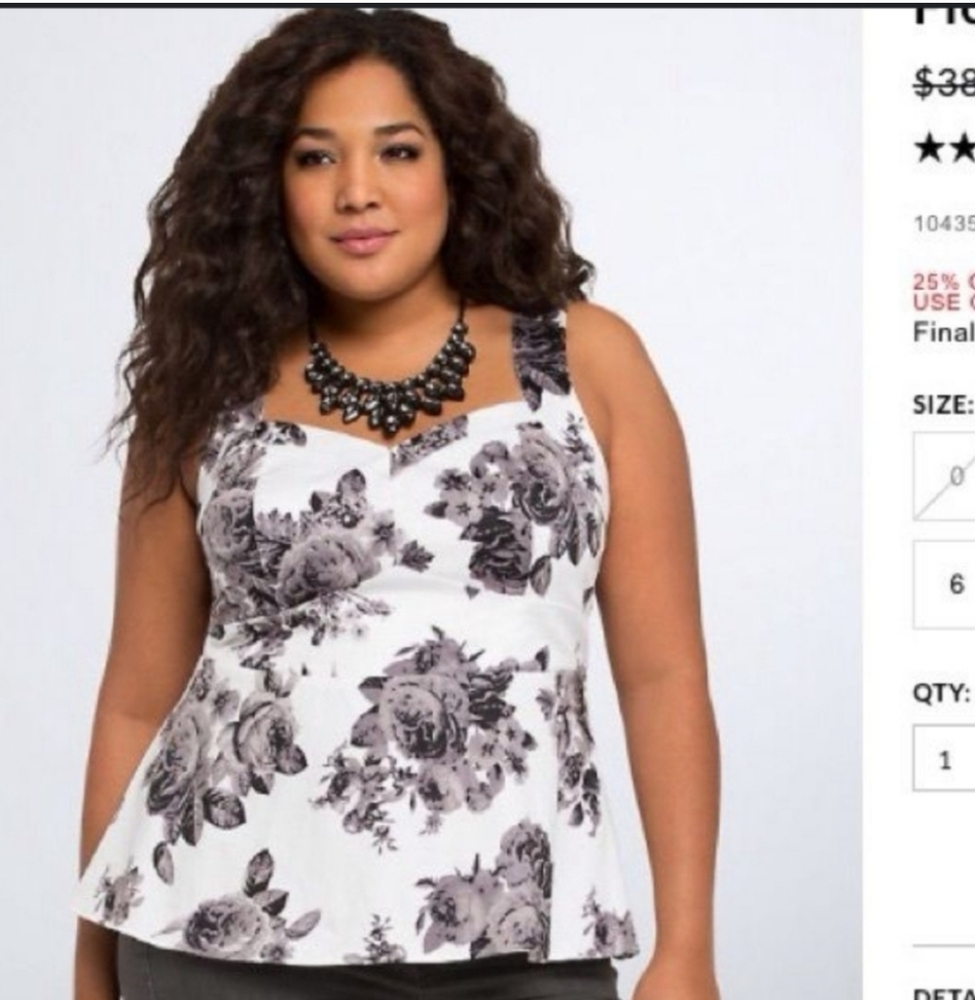 Torrid Black and White Floral Tank Top